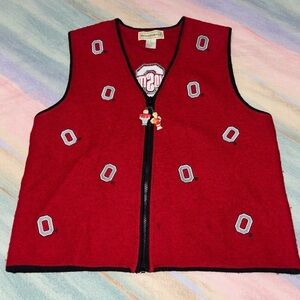 Vintage Ohio State University Vest 100% Wool Zip Up Preppy Buckeyes size L